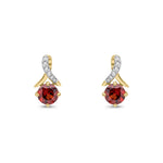 9ct Yellow Gold Round Natural Garnet & Diamond Crossover Stud Earrings