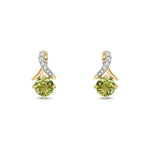 9ct Yellow Gold Round Natural Peridot & Diamond Crossover Stud Earrings