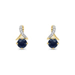9ct Yellow Gold Round Natural Sapphire & Diamond Crossover Stud Earrings