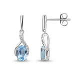 9ct White Gold Oval Natural Swiss Blue Topaz & Diamond Crossover Drop Earrings — 6x4mm