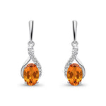 9ct White Gold Oval Natural Citrine & Diamond Crossover Drop Earrings — 6x4mm