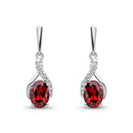 9ct White Gold Oval Natural Garnet & Diamond Crossover Drop Earrings — 6x4mm