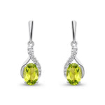 9ct White Gold Oval Natural Peridot & Diamond Crossover Drop Earrings — 6x4mm