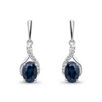 9ct White Gold Oval Natural Sapphire & Diamond Crossover Drop Earrings — 6x4mm