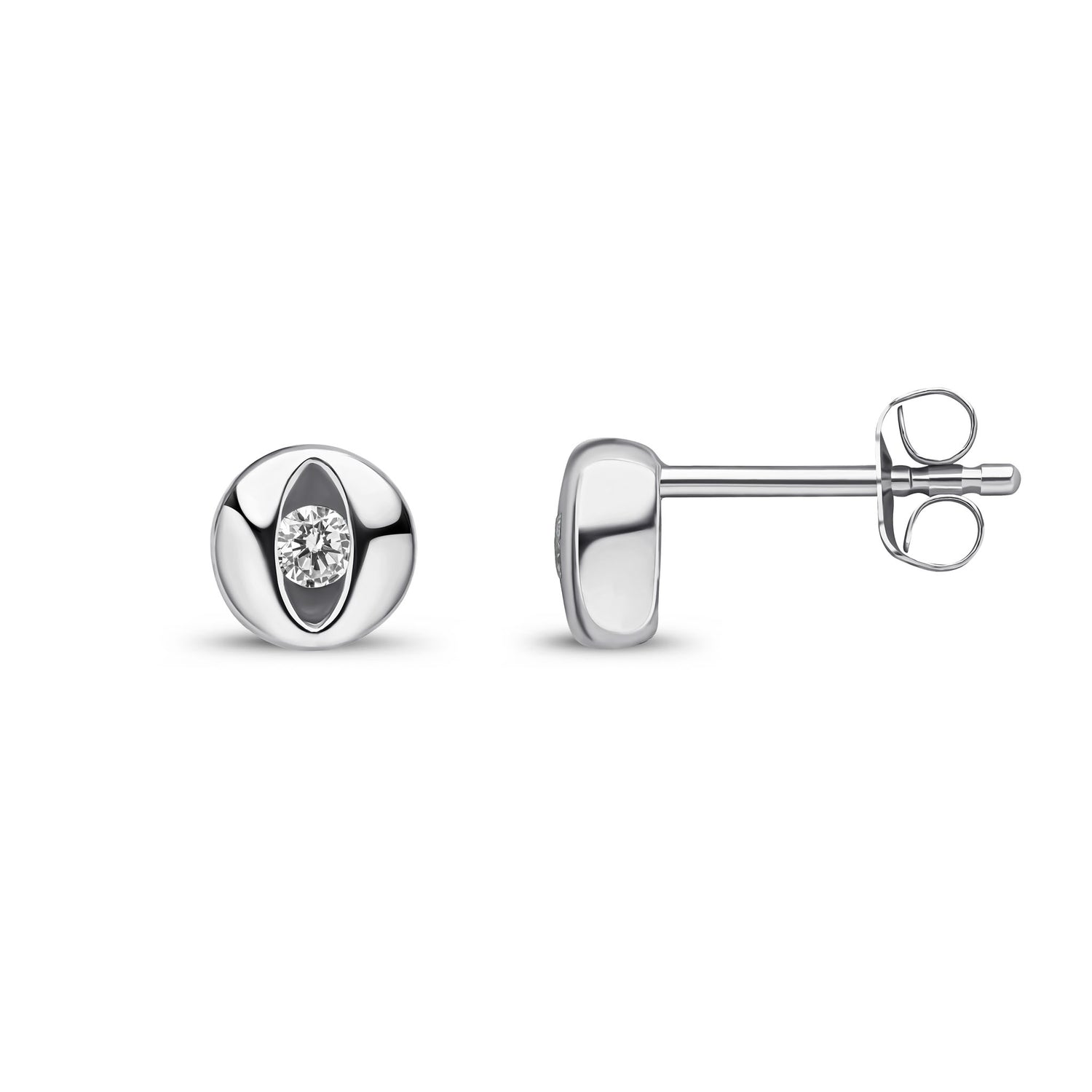 9ct White Gold Natural Round Diamond Eye Stud Earrings