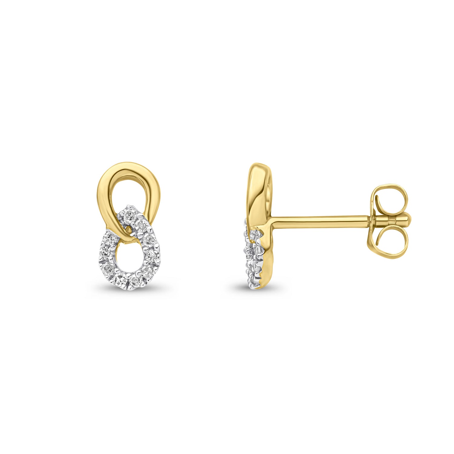 9ct Yellow Gold Natural Round Diamond Infinity Stud Earrings