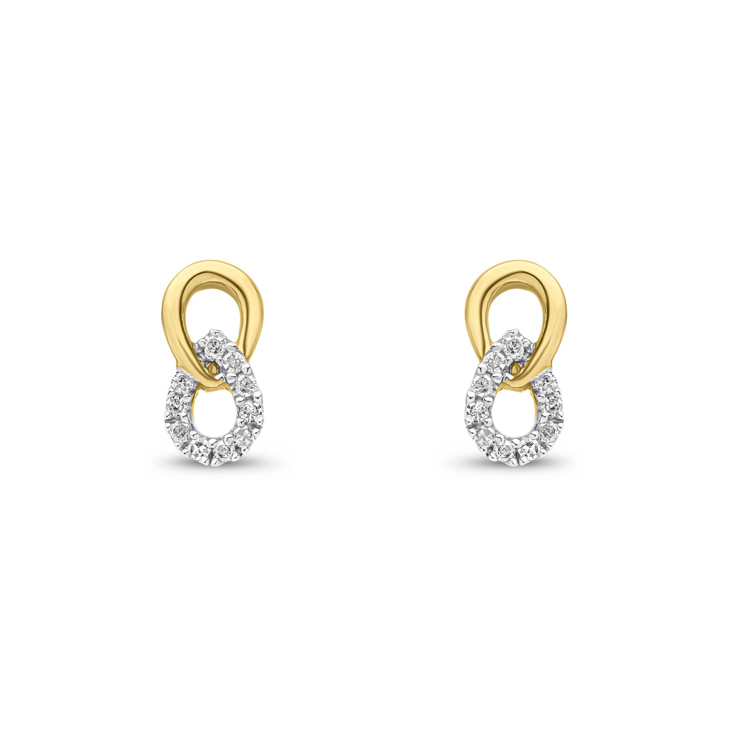 9ct Yellow Gold Natural Round Diamond Infinity Stud Earrings