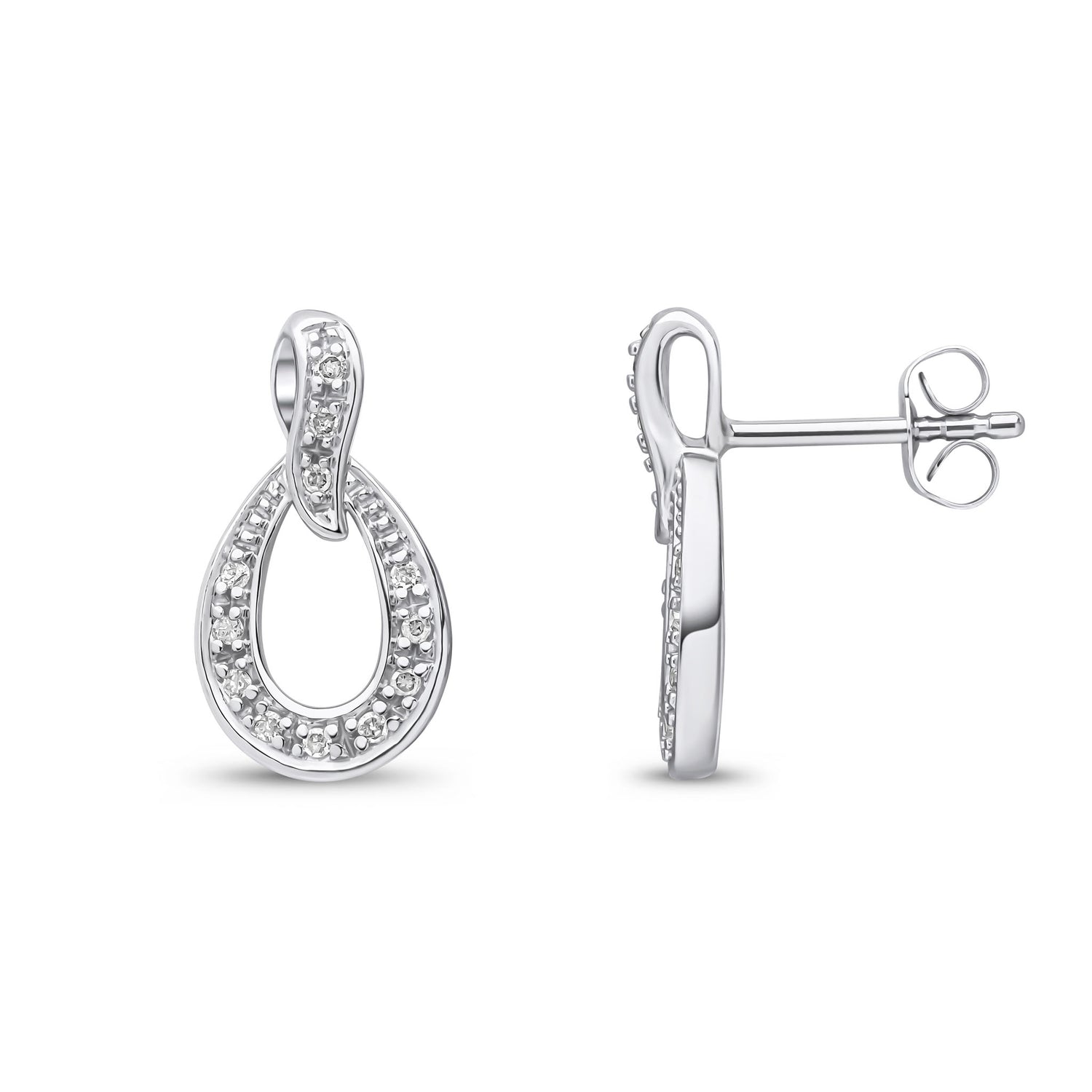 9ct White Gold Natural Round Diamond Teardrop Stud Earrings