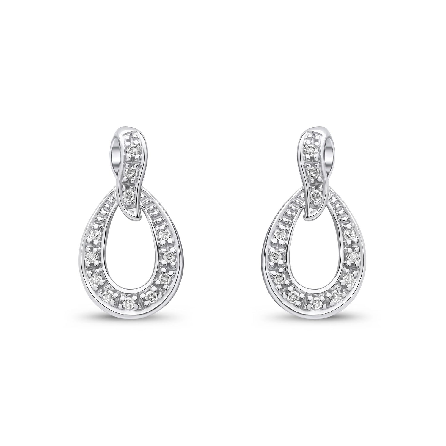 9ct White Gold Natural Round Diamond Teardrop Stud Earrings