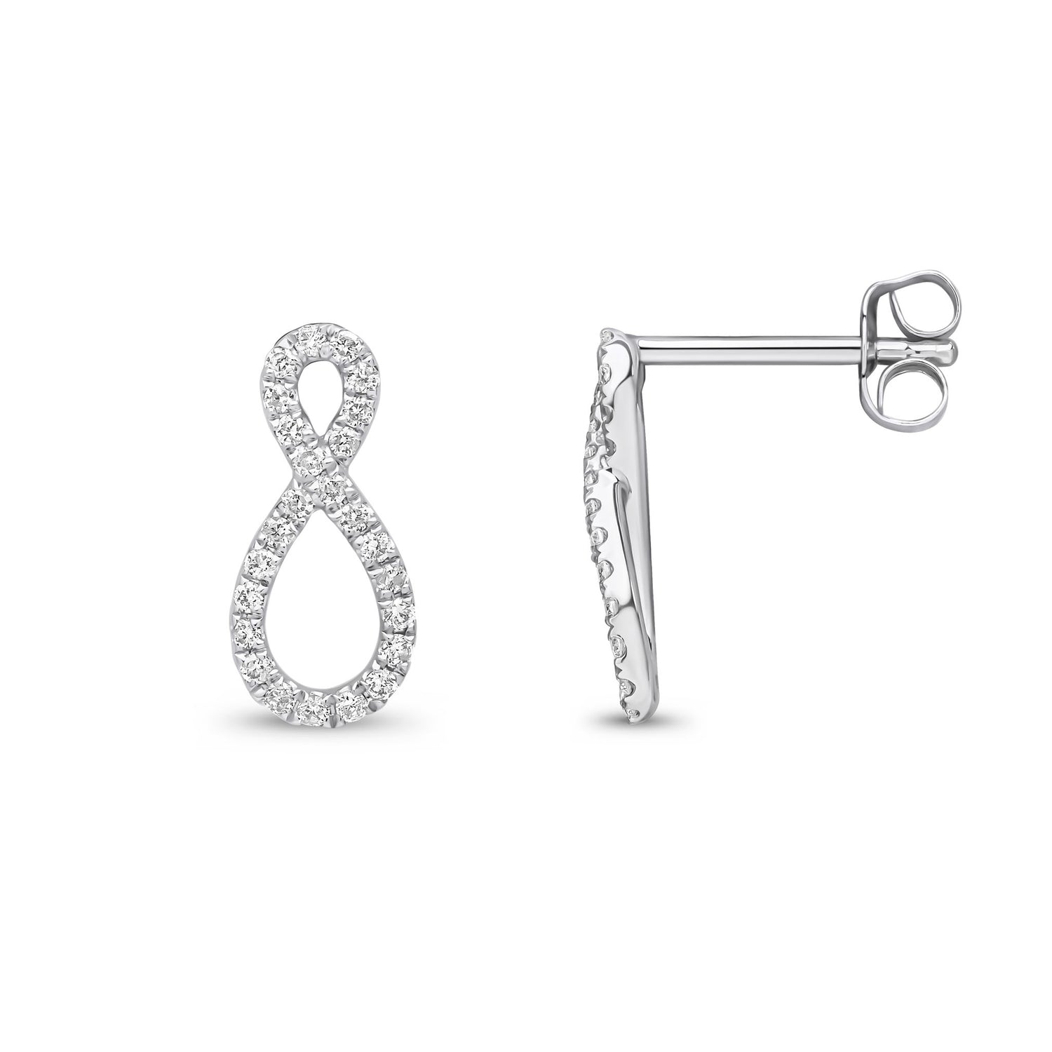 9ct White Gold Natural Round Diamond Infinity Stud Earrings