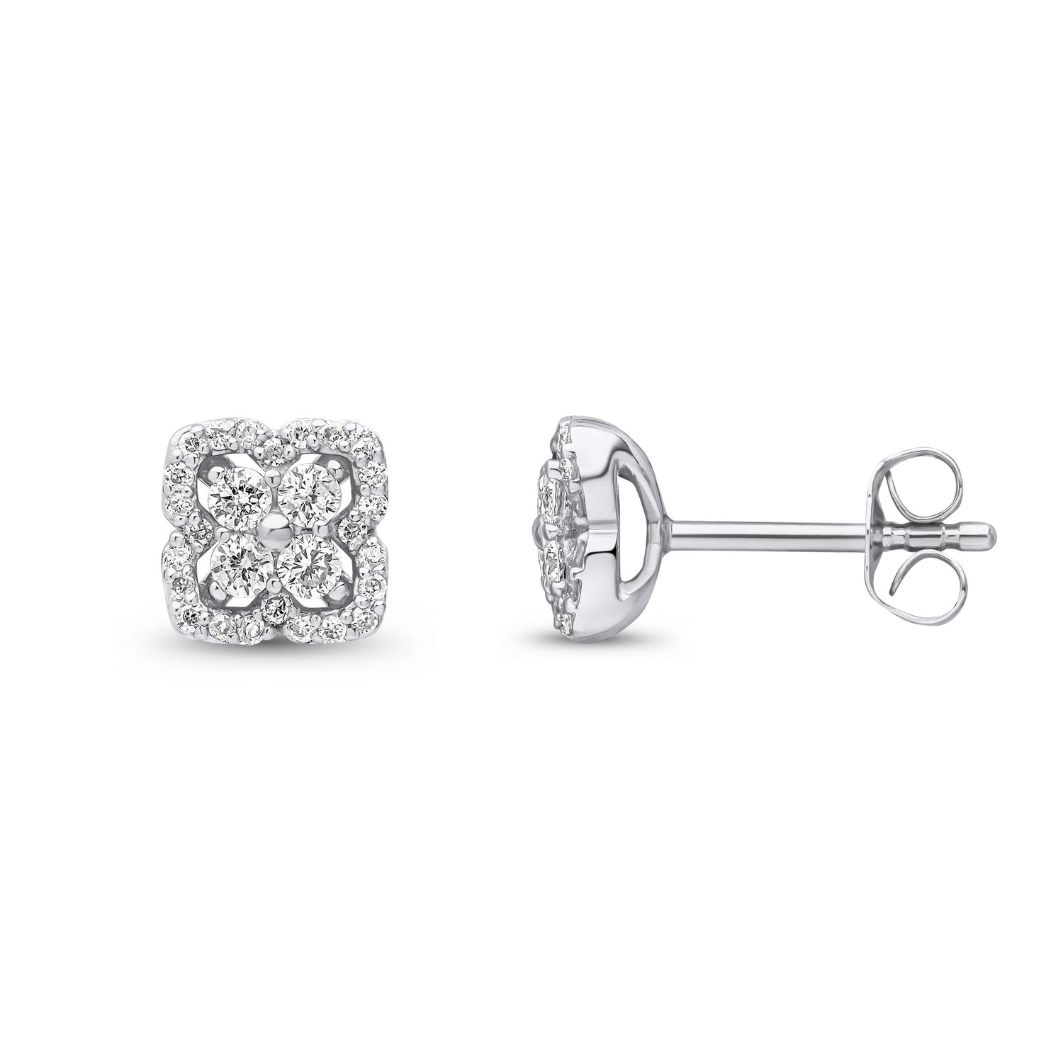 9ct White Gold Natural Round Diamond Halo Cluster Stud Earrings