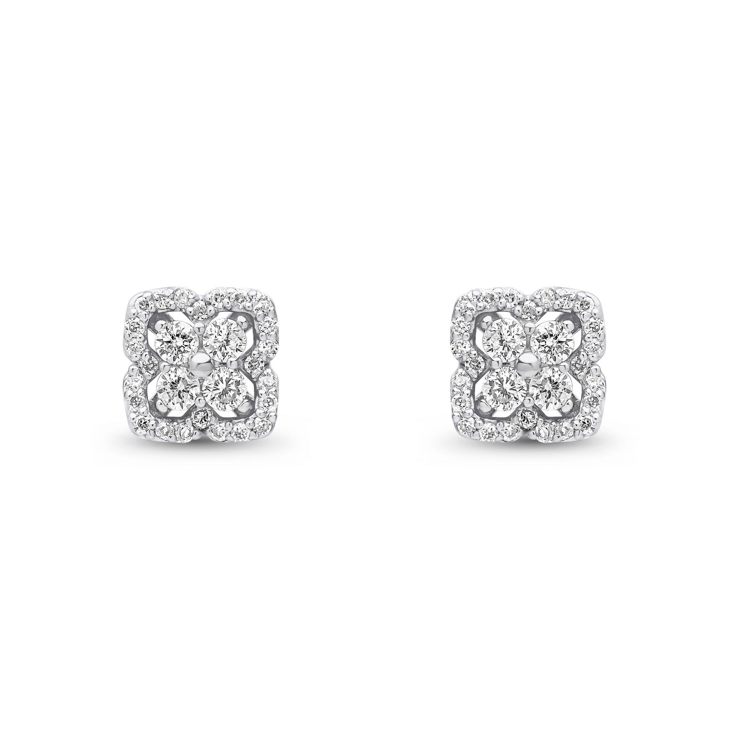 9ct White Gold Natural Round Diamond Halo Cluster Stud Earrings