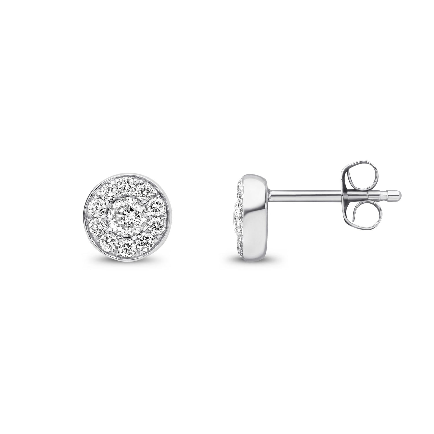 9ct White Gold Natural Round Diamond Halo Stud Earrings