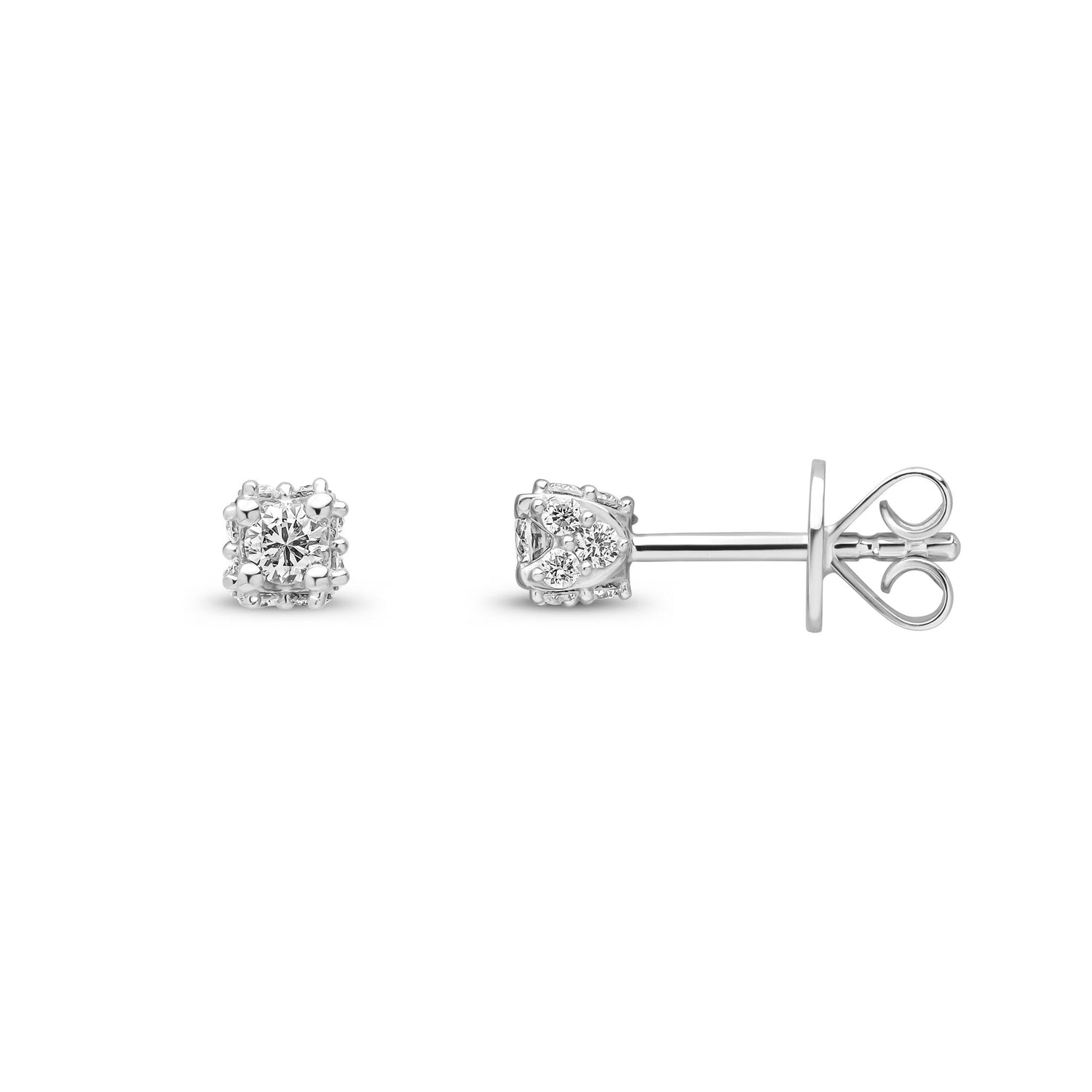 9ct White Gold Natural Round Diamond Halo Stud Earrings — 4mm