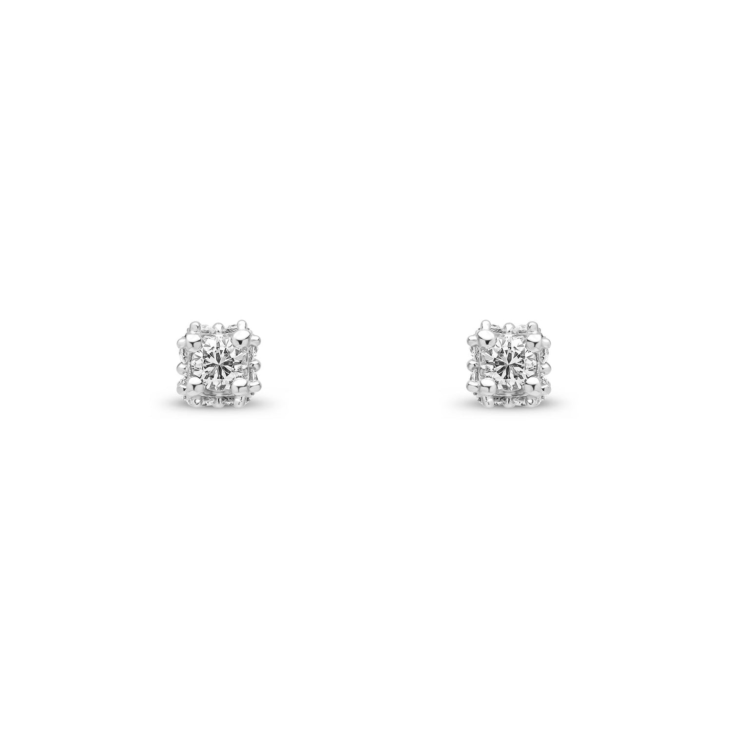 9ct White Gold Natural Round Diamond Halo Stud Earrings — 4mm