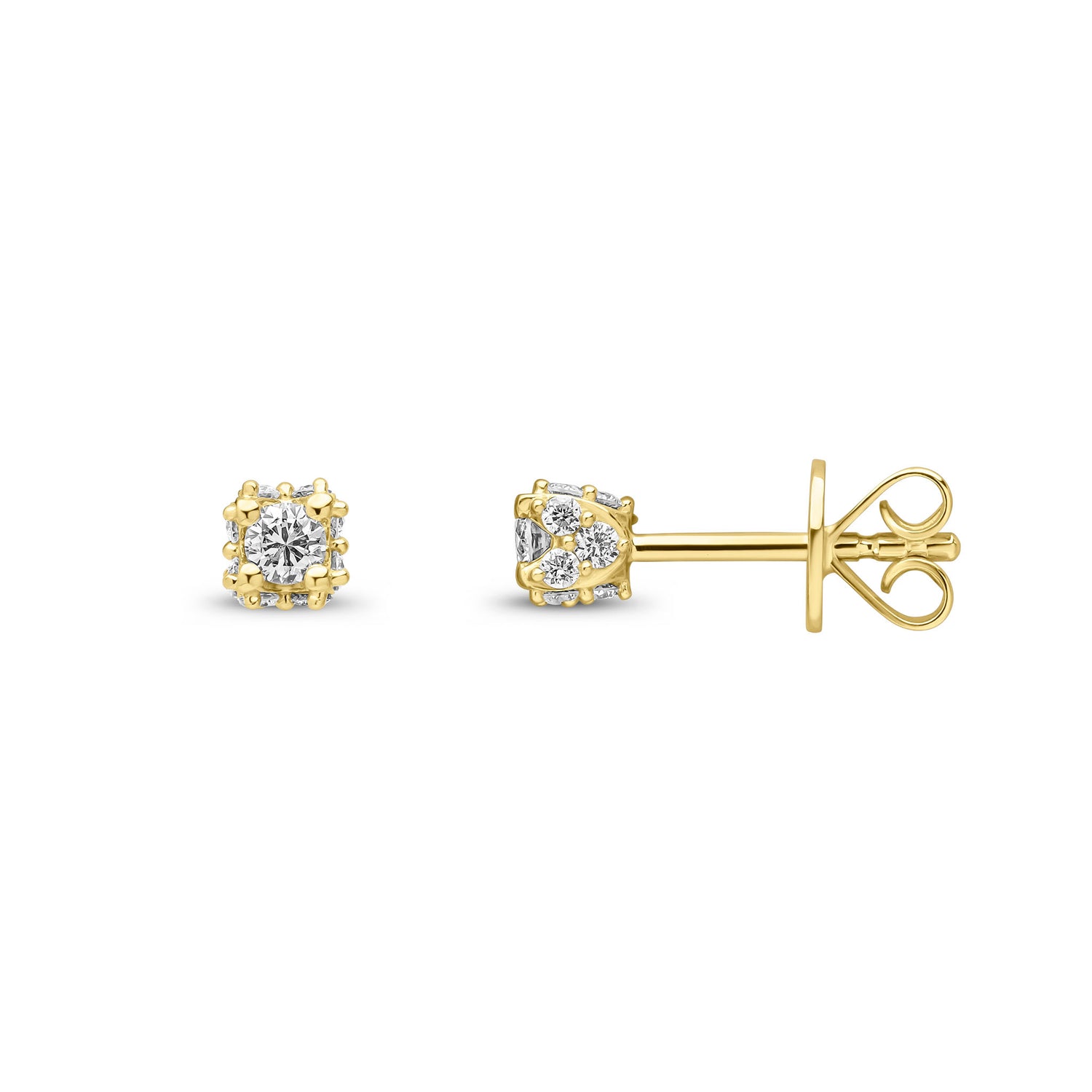 9ct Yellow Gold Natural Round Diamond Halo Stud Earrings — 4mm