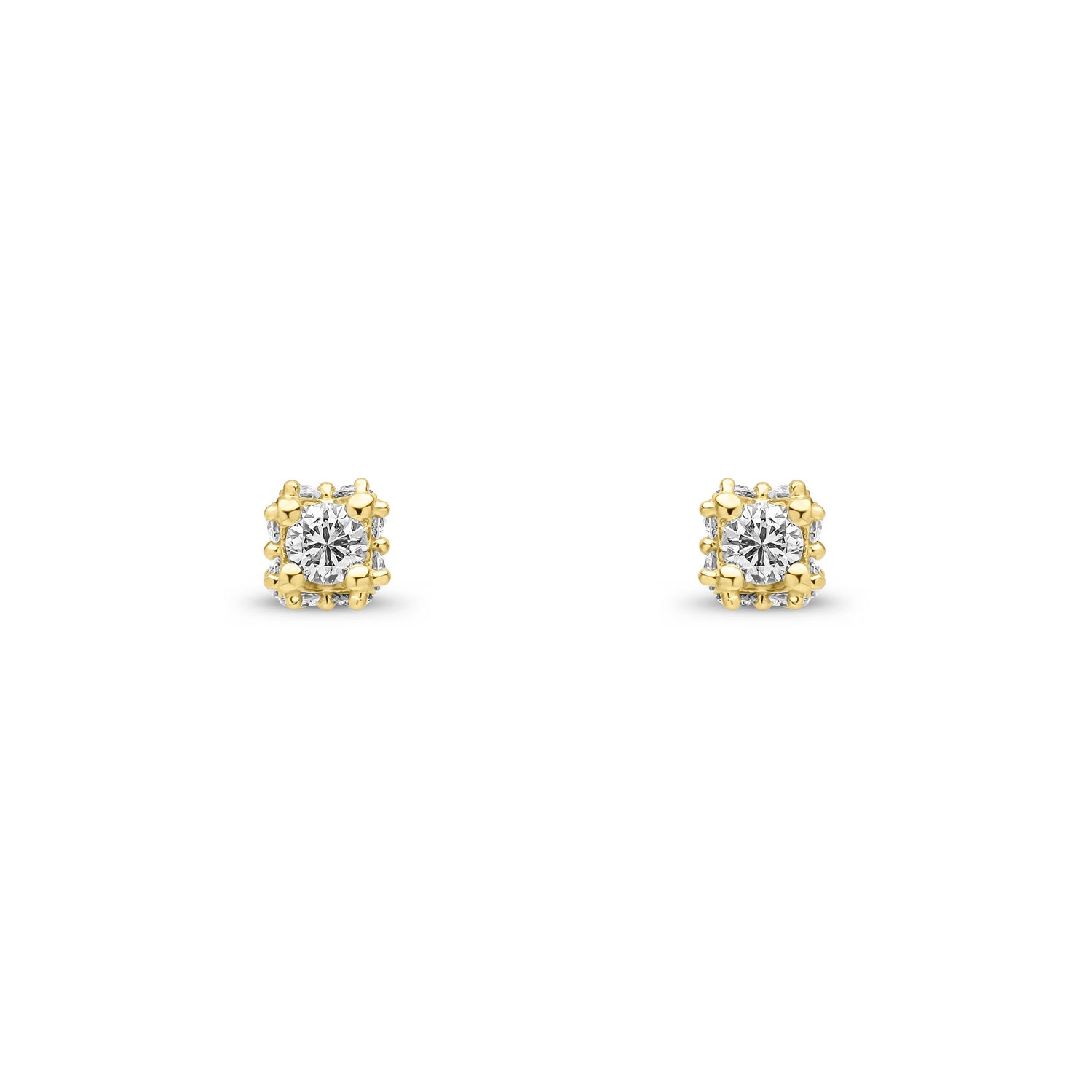 9ct Yellow Gold Natural Round Diamond Halo Stud Earrings — 4mm