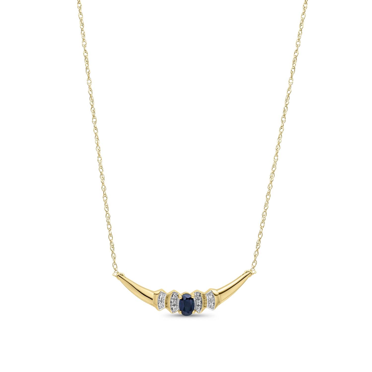 9ct Yellow Gold Natural Oval Blue Sapphire and Round Diamond Drop Necklace