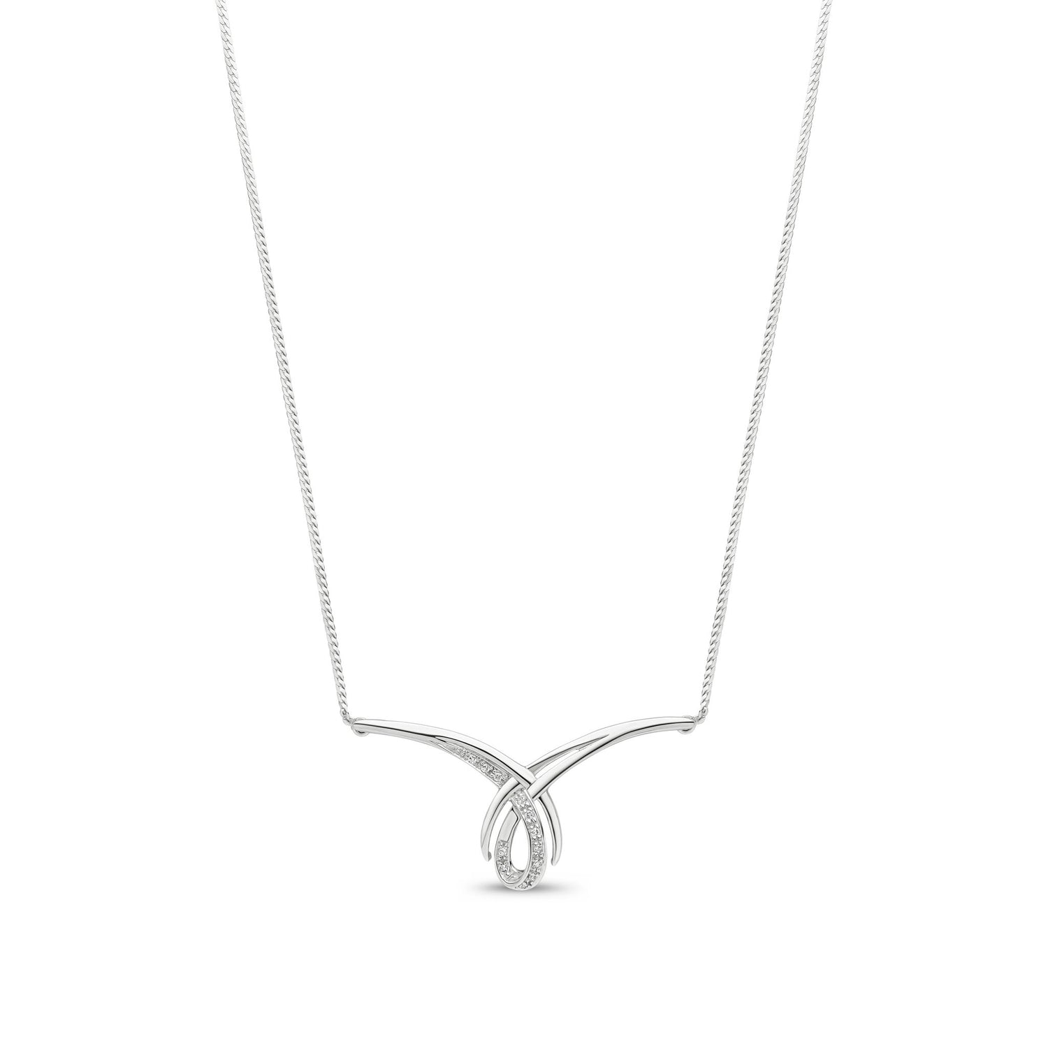 9ct White Gold Natural Round Diamond Loop Necklace
