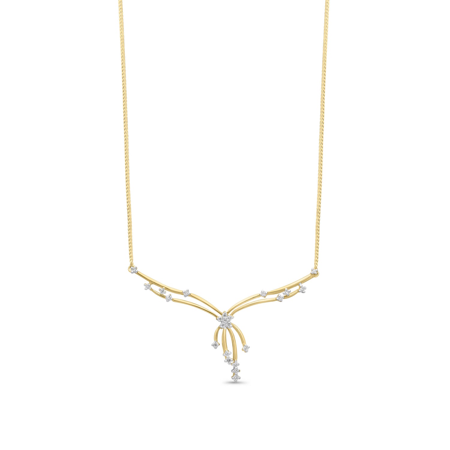 9ct Yellow Gold Natural Round Diamond Fringe Drop Necklace