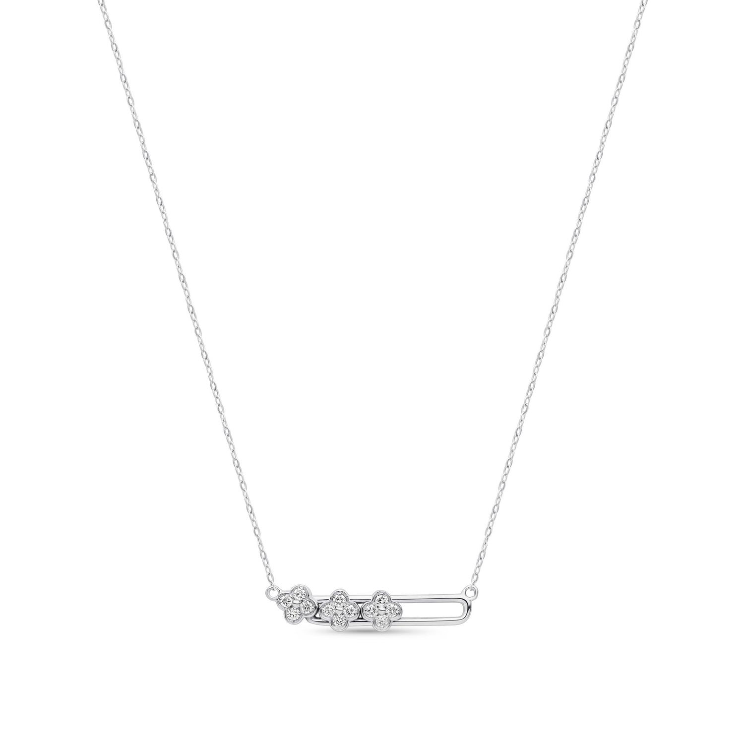 9ct White Gold Natural Round Diamond Moveable Flower Necklace