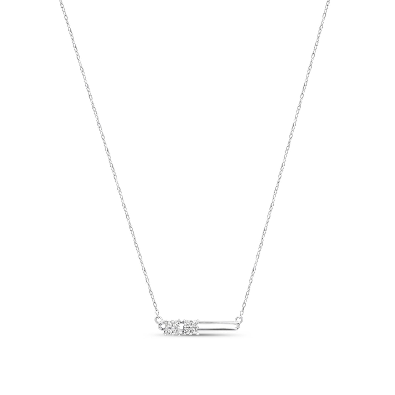 9ct White Gold Natural Round Diamond Illusion Set Bar Necklace