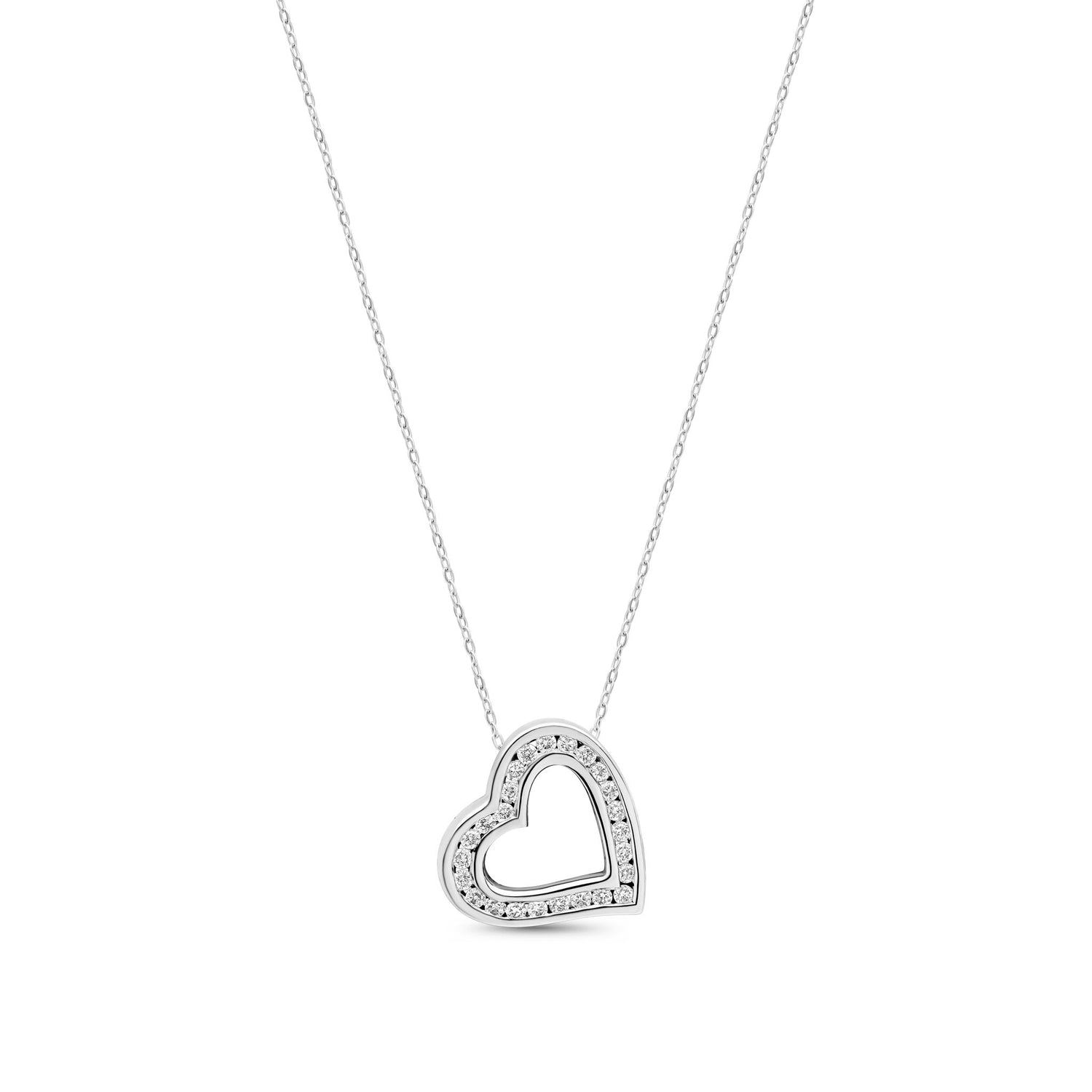9ct White Gold Natural Round Diamond Heart Pendant