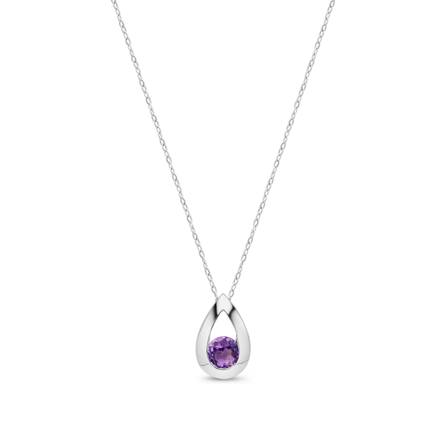 9ct White Gold Natural Round Amethyst Teardrop Pendant