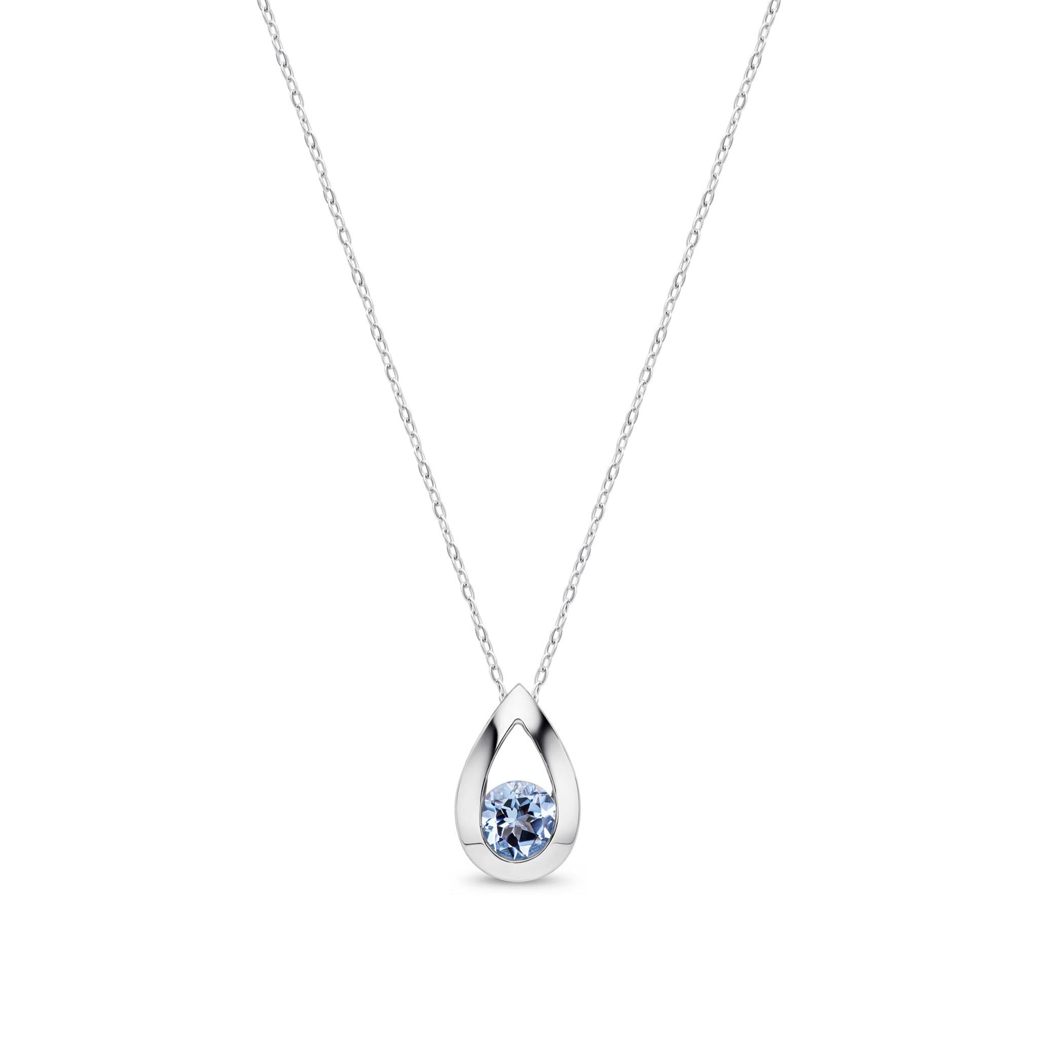 9ct White Gold Natural Round Swiss Blue Topaz Teardrop Pendant