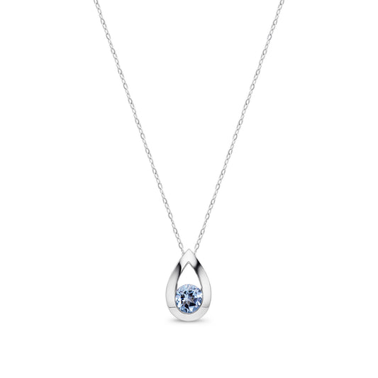 9ct White Gold Natural Round Swiss Blue Topaz Teardrop Pendant