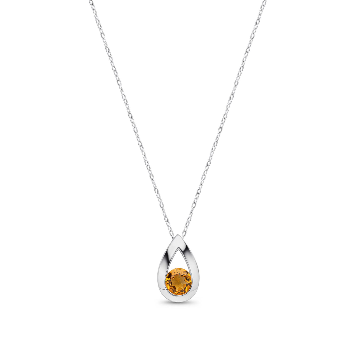 9ct White Gold Natural Round Citrine Teardrop Pendant