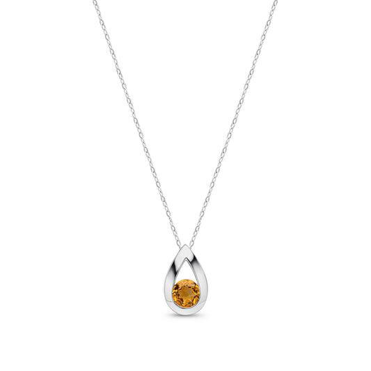 9ct White Gold Natural Round Citrine Teardrop Pendant