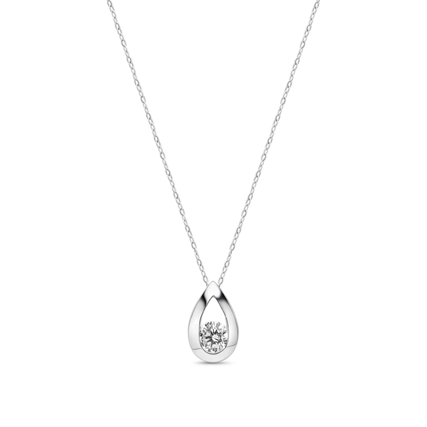 9ct White Gold Round Cubic Zirconia Teardrop Pendant