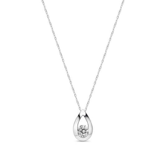 9ct White Gold Round Cubic Zirconia Teardrop Pendant