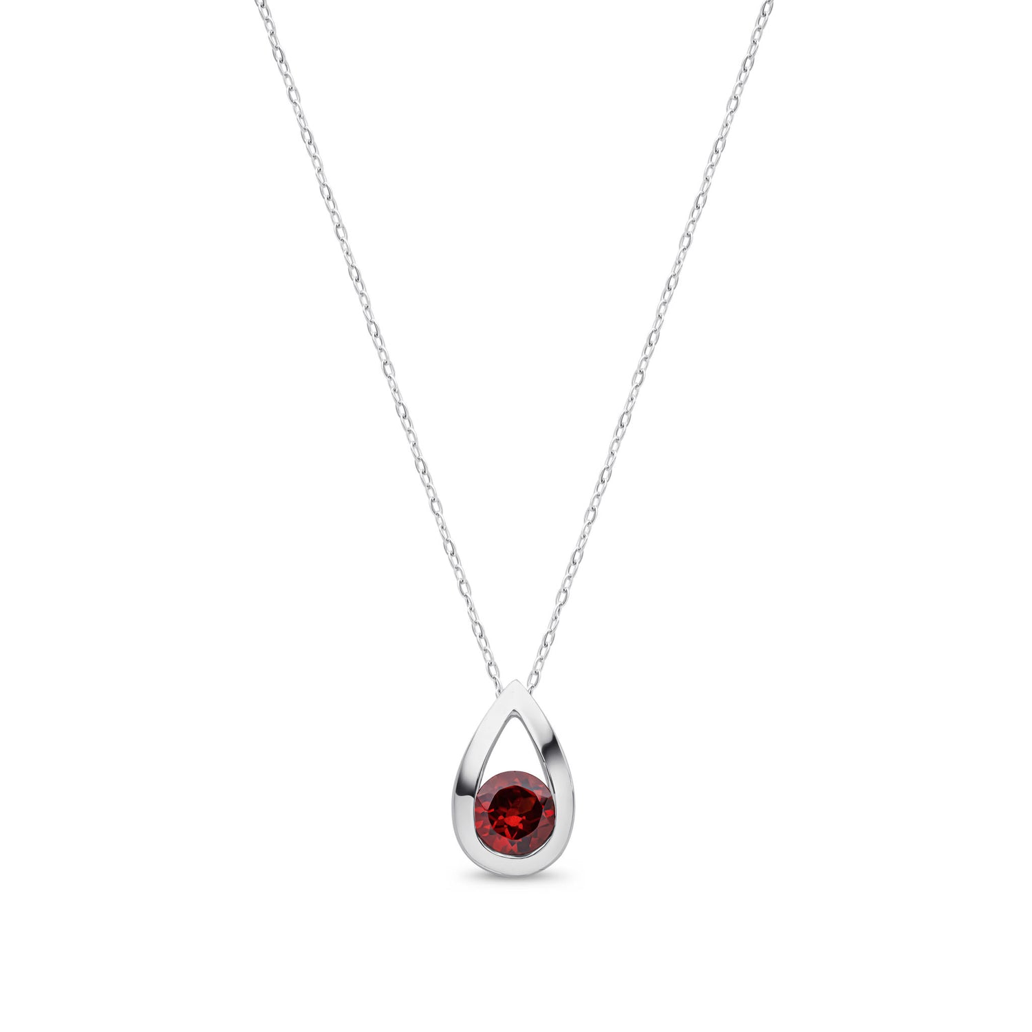 9ct White Gold Natural Round Garnet Teardrop Pendant