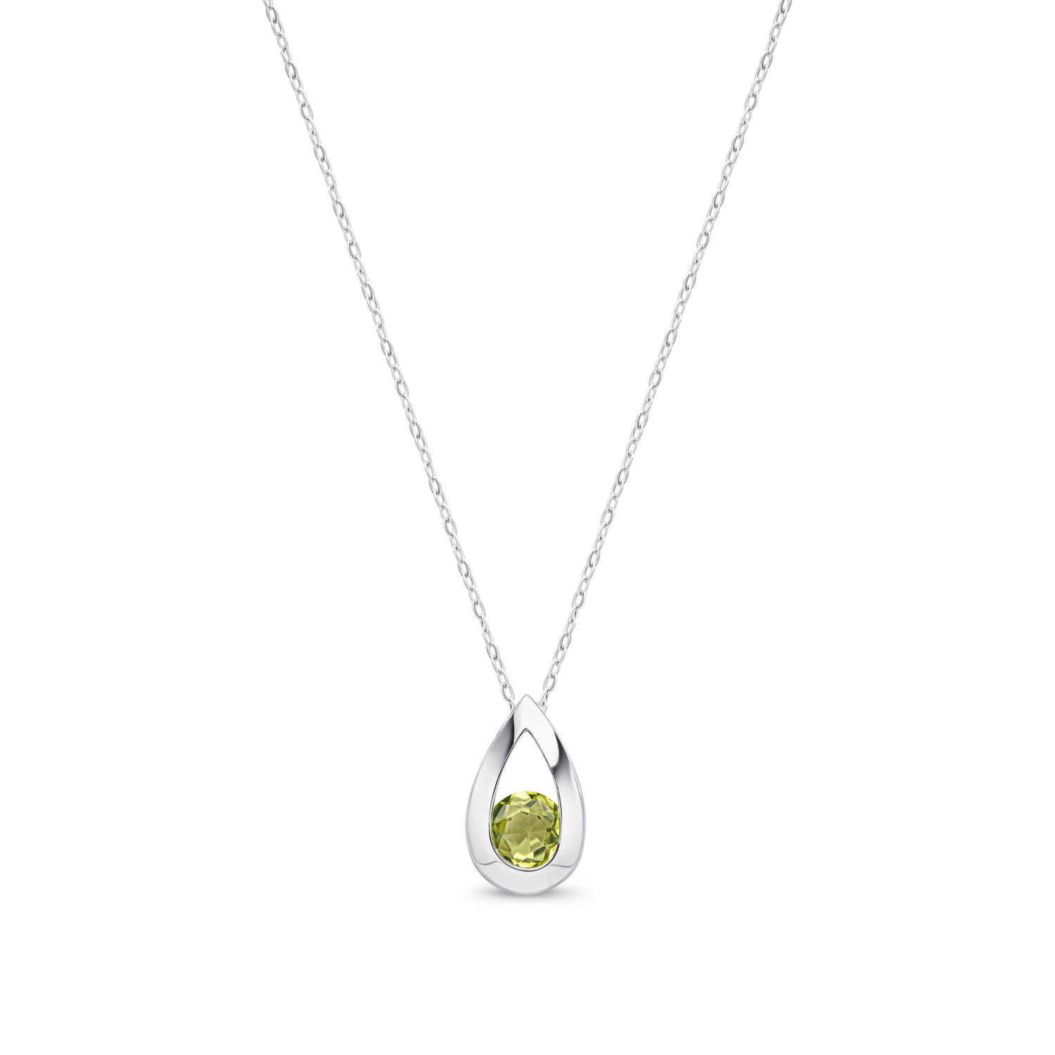 9ct White Gold Natural Round Peridot Teardrop Pendant