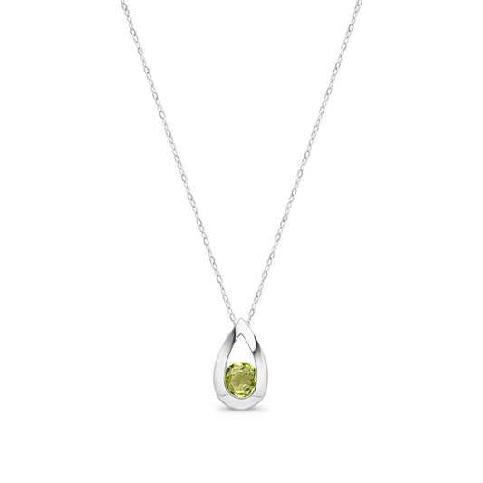 9ct White Gold Natural Round Peridot Teardrop Pendant