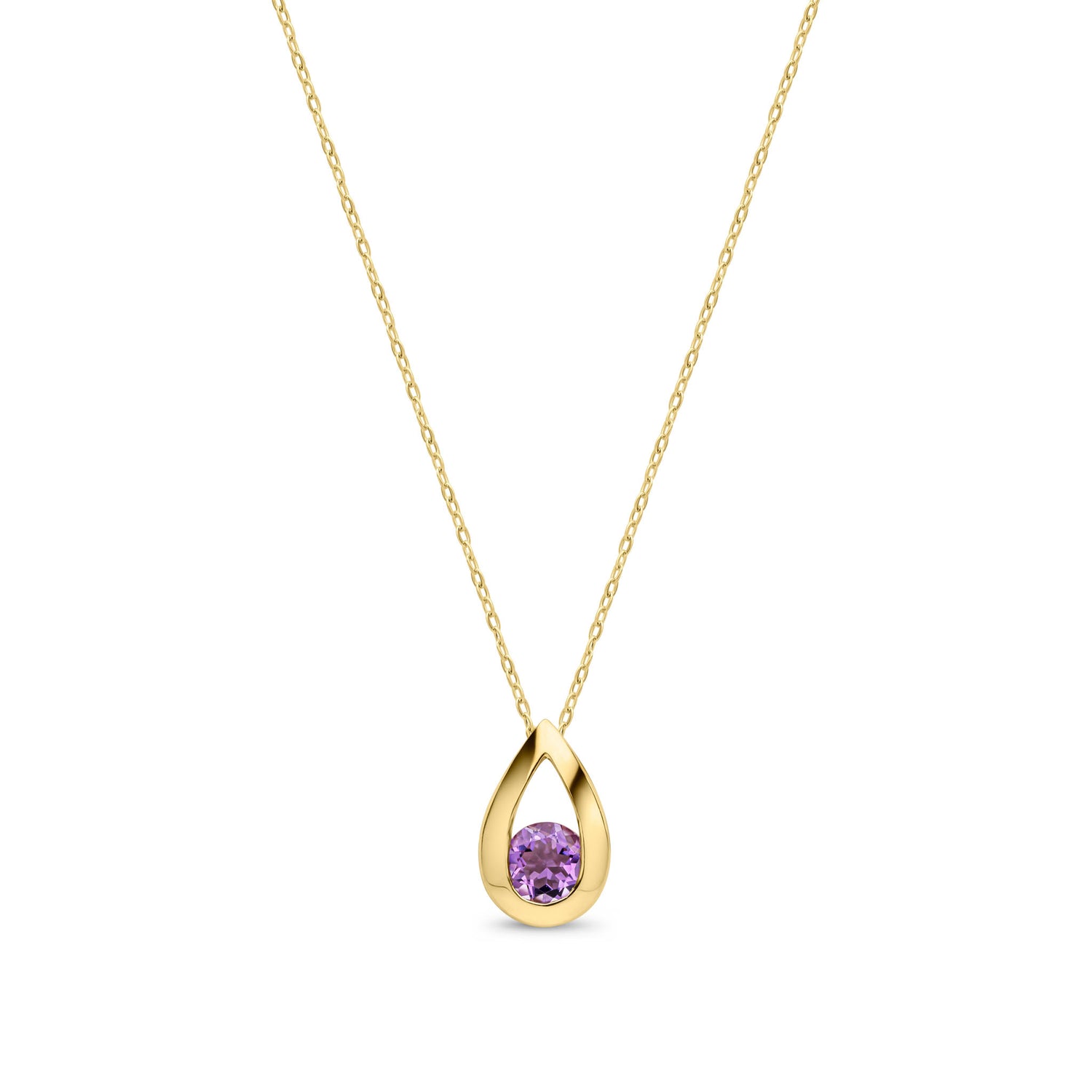 9ct Yellow Gold Natural Round Amethyst Teardrop Pendant