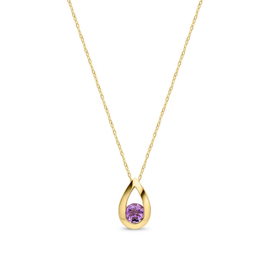 9ct Yellow Gold Natural Round Amethyst Teardrop Pendant