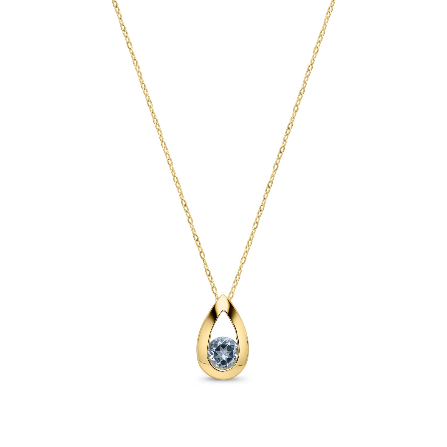 9ct Yellow Gold Natural Round Swiss Blue Topaz Teardrop Pendant