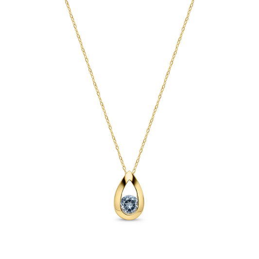 9ct Yellow Gold Natural Round Swiss Blue Topaz Teardrop Pendant