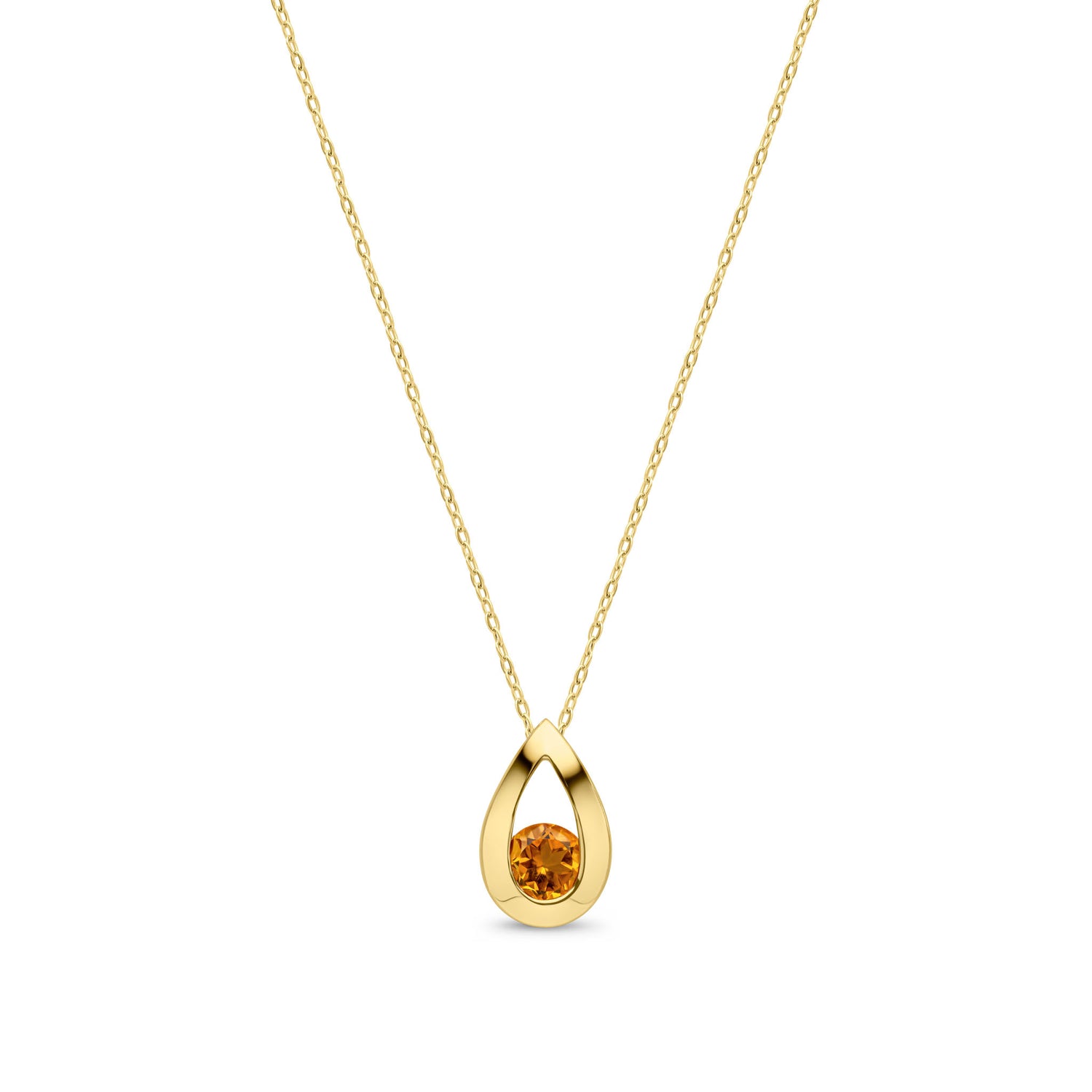 9ct Yellow Gold Natural Round Citrine Teardrop Pendant