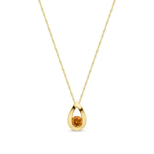 9ct Yellow Gold Natural Round Citrine Teardrop Pendant