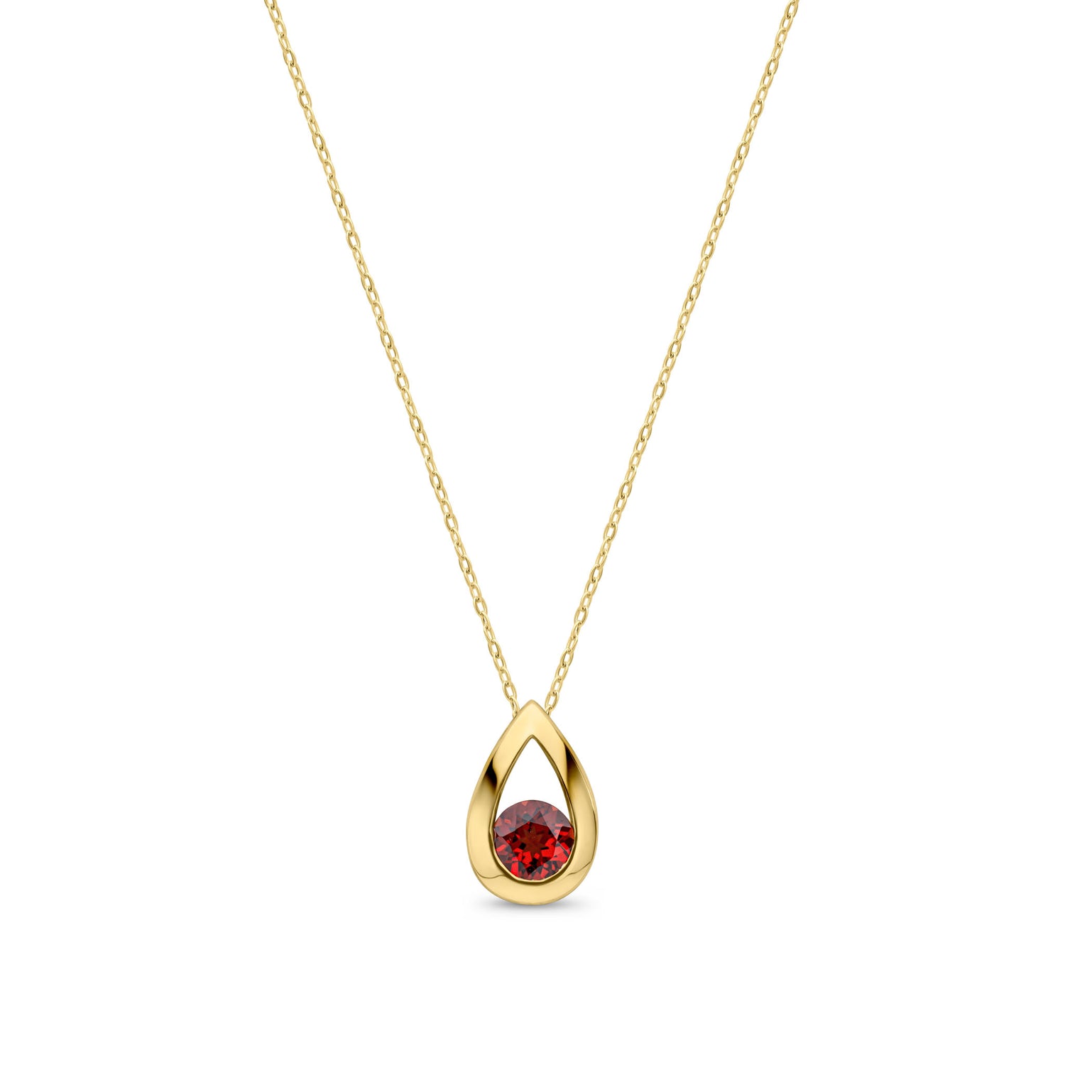 9ct Yellow Gold Natural Round Garnet Teardrop Pendant