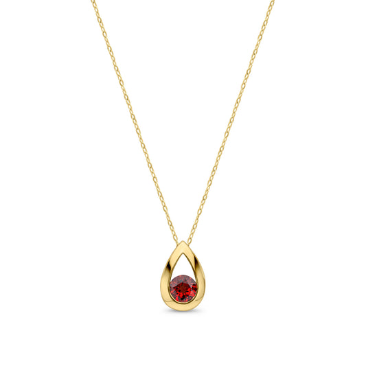 9ct Yellow Gold Natural Round Garnet Teardrop Pendant