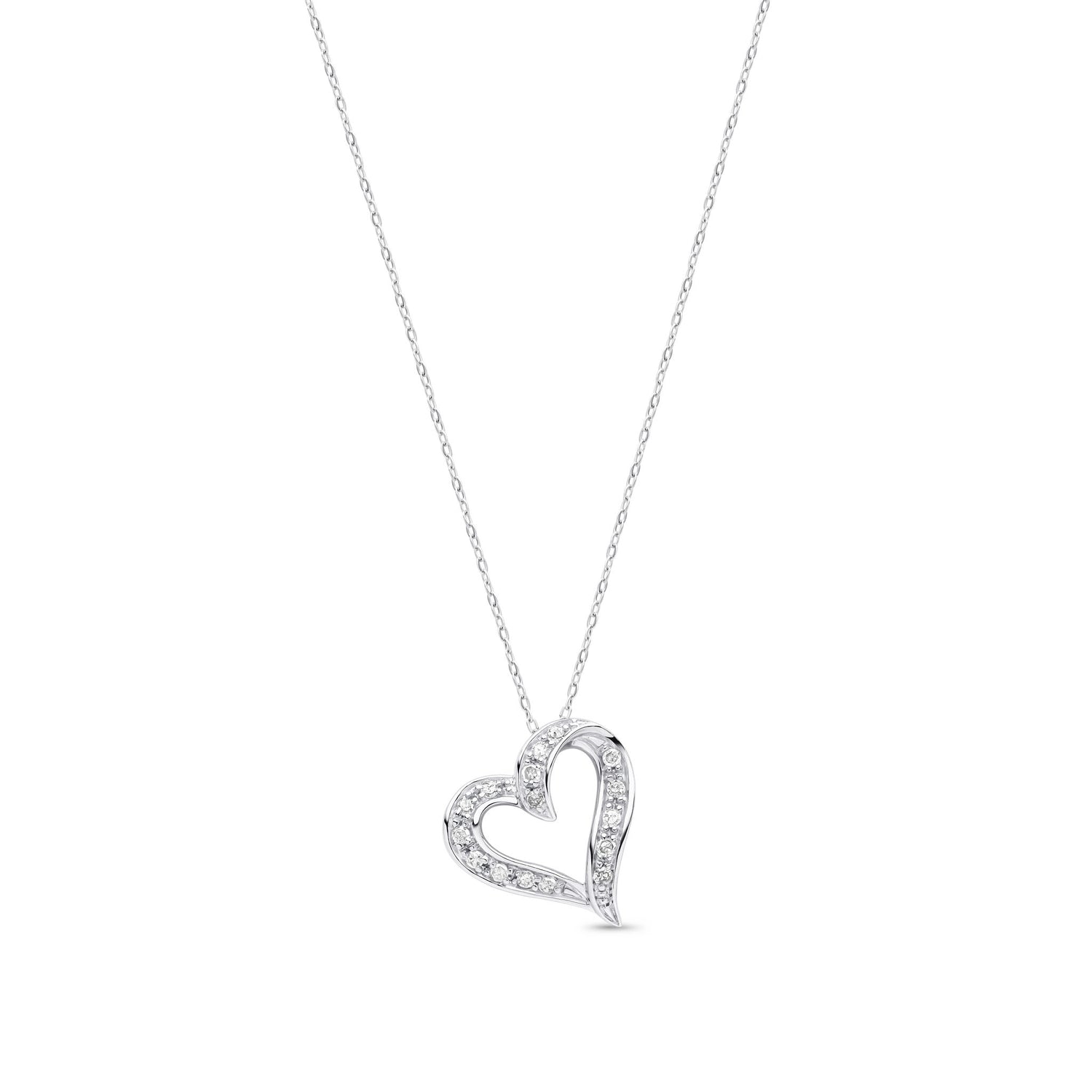 9ct White Gold Natural Round Diamond Heart Pendant