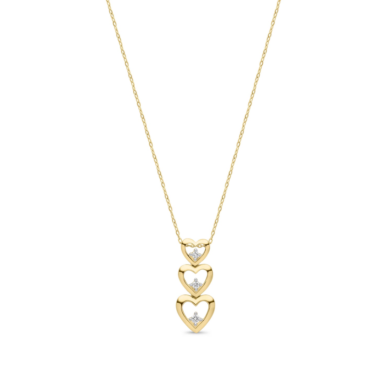 9ct Yellow Gold Natural Round Diamond Triple Heart Pendant