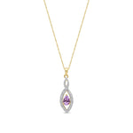 9ct Yellow Gold Pear Natural Amethyst & Diamond Teardrop Pendant — 6x4mm