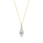 9ct Yellow Gold Pear Natural Swiss Blue Topaz & Diamond Teardrop Pendant — 6x4mm