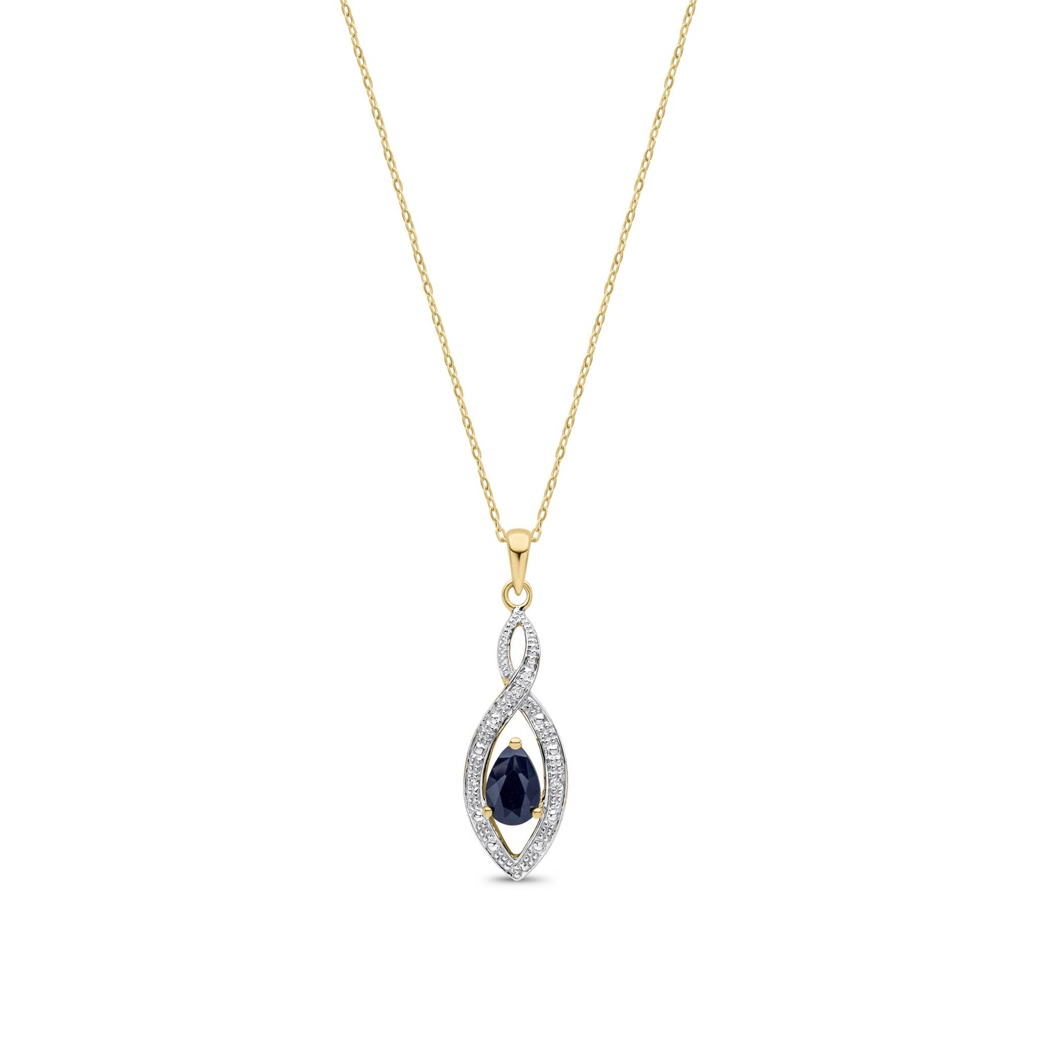 9ct Yellow Gold Natural Pear Shaped Blue Sapphire and Round Diamond Teardrop Pendant